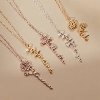 custom name necklace handwriting style with flower personalized name jewelry customized nameplate necklace gift free shipping