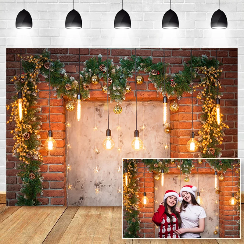 Рождественские фоны для фотосъемки с красными кирпичными стенками фон