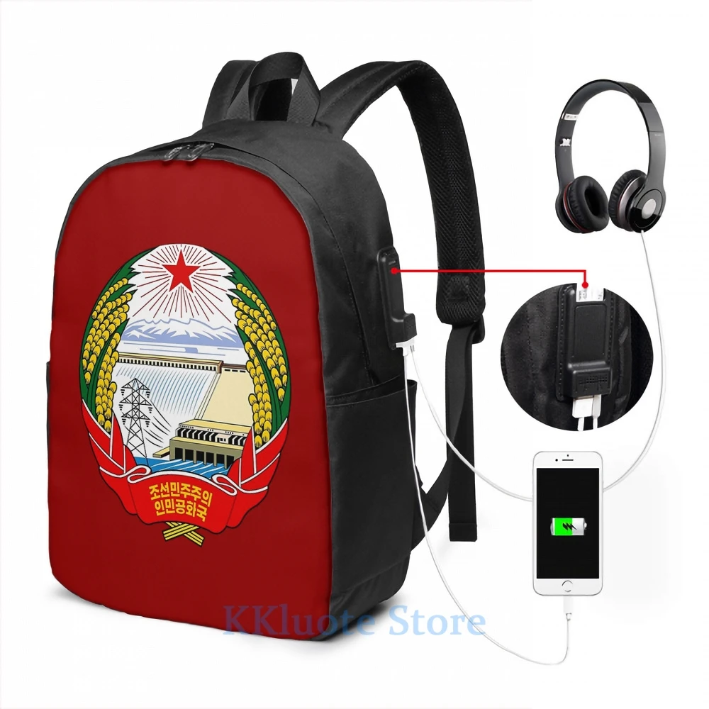 Забавный рюкзак с графическим принтом и эмблемой Северной Кореи USB-зарядкой