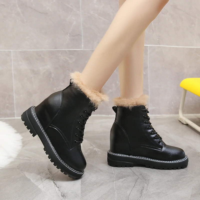 Женские мотоциклетные ботинки зимние теплые меховые кроссовки на платформе 7 5 см