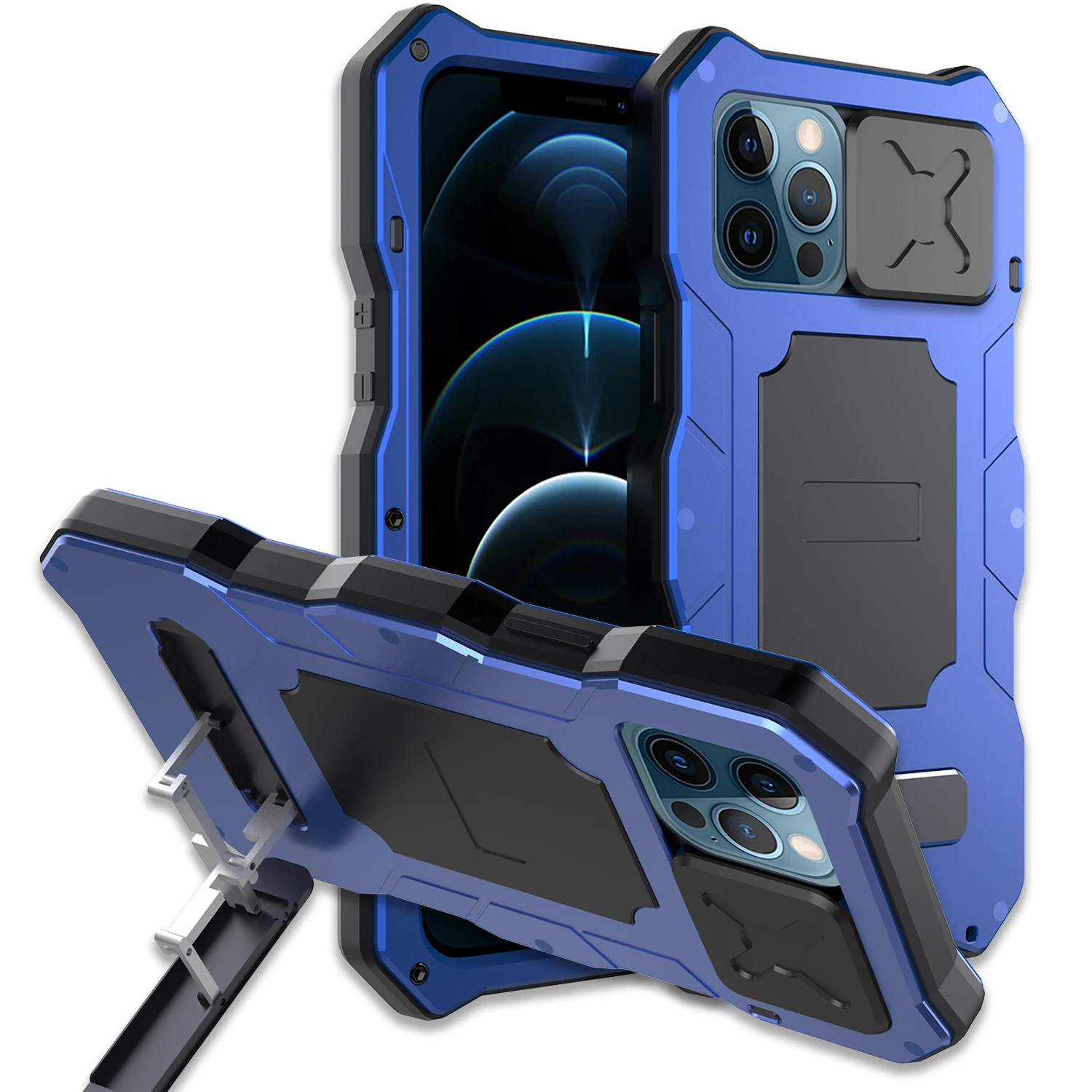 

Military Grade Solid Armor Camera Lens Case For iPhone 12 Rugged Metal Aluminum Kickstand Bumpers Cover For iPhone 12 Pro Max