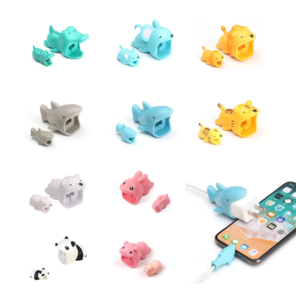 3D мультяшный набор аксессуаров для USB кабеля защита зарядки в виде животного iphone X