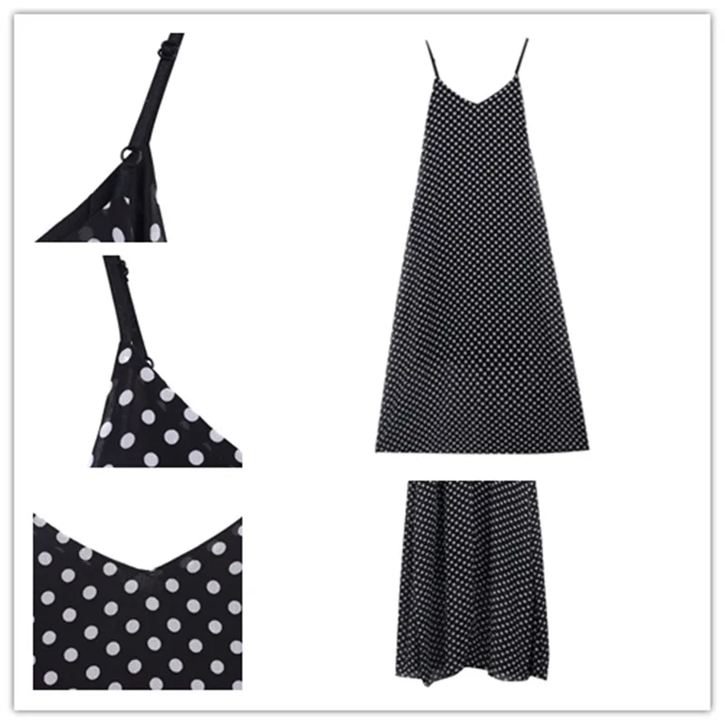Женское винтажное пляжное платье в горошек Черное Шифоновое Платье Макси без