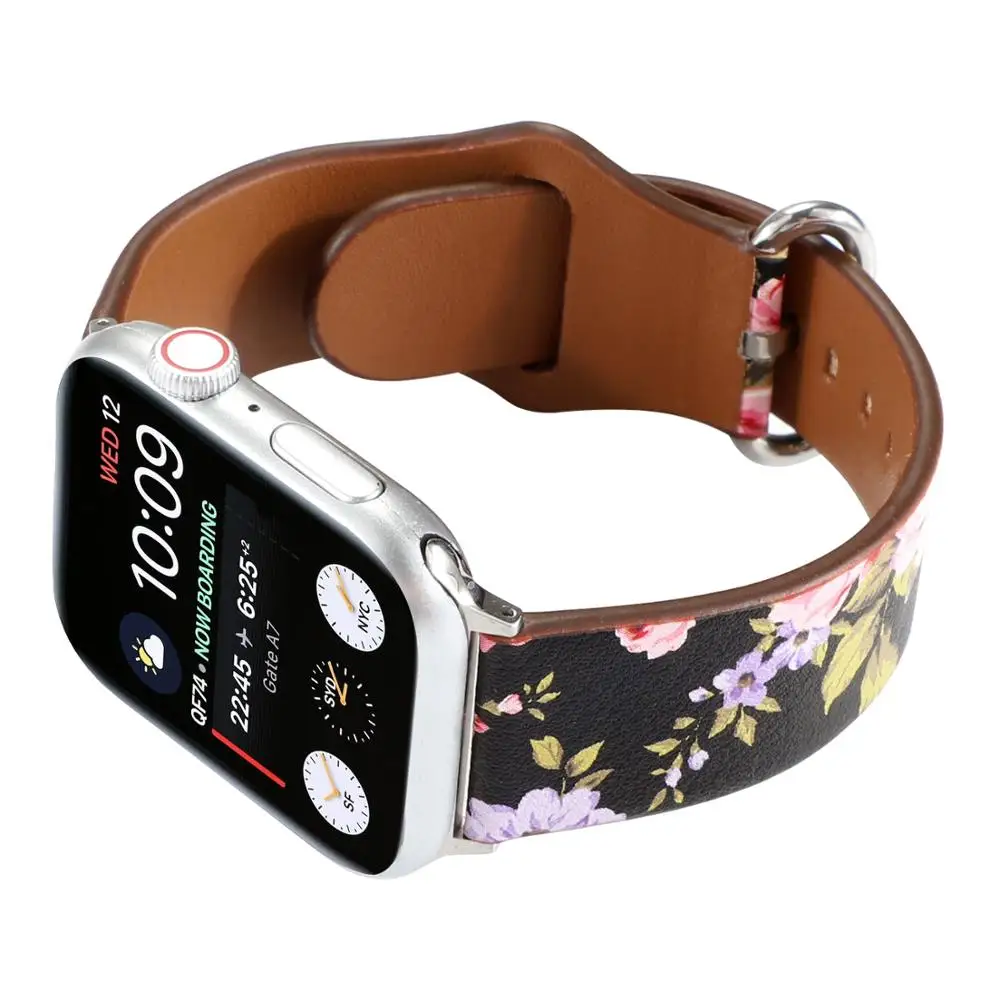 Цветочный кожаный ремешок для apple watch 42/44/38/40 мм спортивный сменный женский