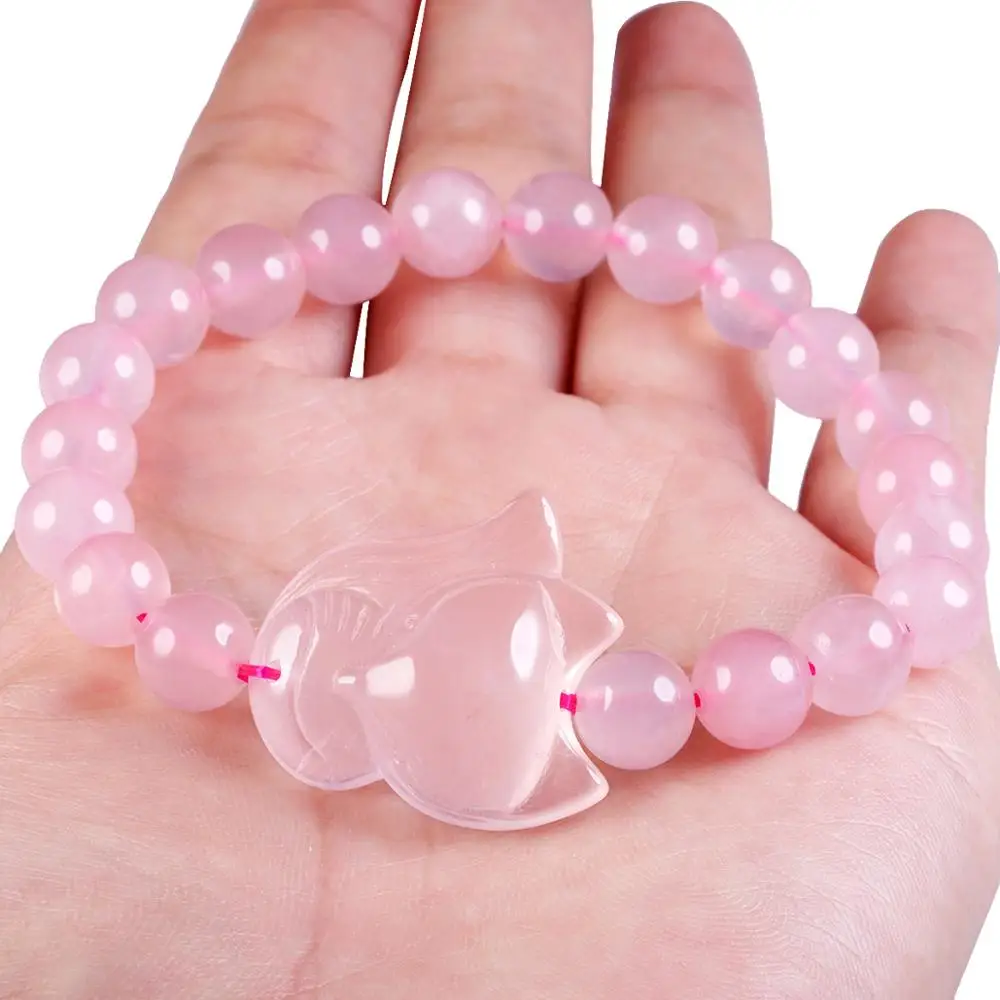 SUNYIK Natural Crystal Bracelet for Women Gift,Hand String 8mm Stone Round Beads with Fox Pendant Lucky Beauty Crystal Jewelry