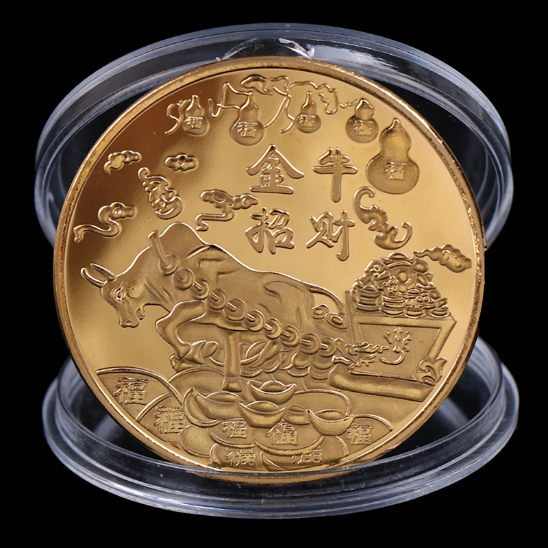 

Памятные монеты, 1 шт., новый год 2021, золотая монета, бык, для коллекции, подарок, золотой БЫК, медаль на удачу, Золотая памятная монета