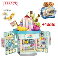567 pcs city mini street view delicacy store cart building blocks friends diy bread car shop figures bricks toy for kids gifts
