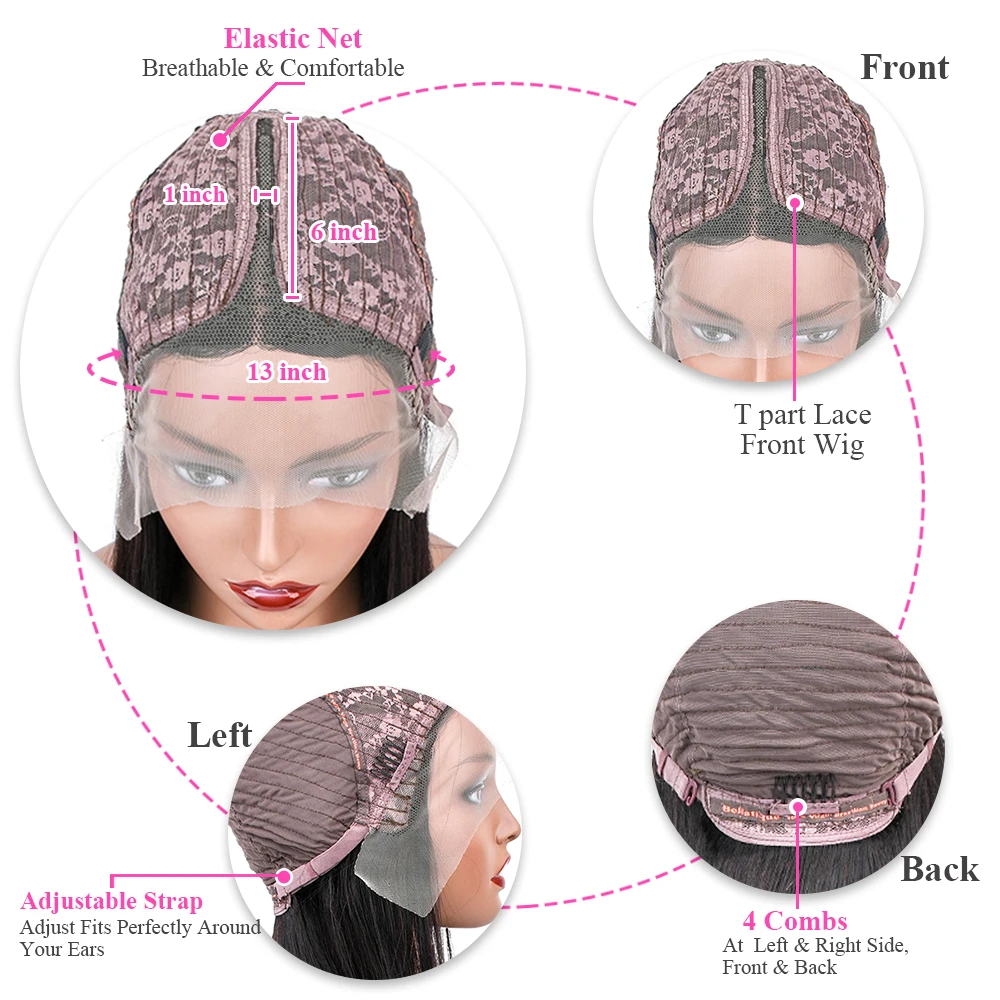 

T1B Brown 13x4x1 Lace Front Human Hair Wig Straight Bob Wig 150% Brazilian Remy Human Hair Wigs Bleached Knots 8"-12