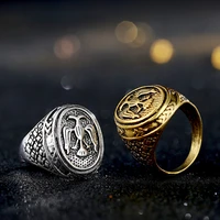 antique gold color oval shape double headed eagle ring vintage classic anniversary ring punk hip hop jewelry for men party ring