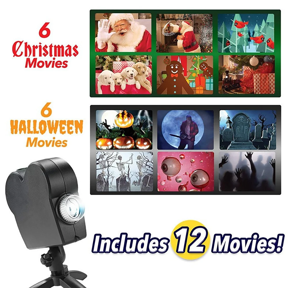

Рождественский Хэллоуин лазерный проектор 12 фильмов диско свет мини окно дисплей домашний проектор Крытый Открытый страна чудес