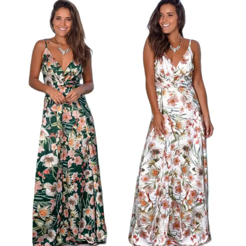 2021 Multicolor Tropical Jungle Leaf Boho Long Dress Sling Cross Back Women V neck Party Night Elegant Sexy Maxi Summer Dresses | Женская