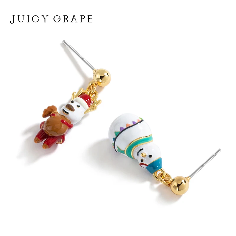 

JUICY GRAPE Little Snowman Moose Earrings Women's New Trendy Personality Asymmetrical Cute Stud Earring Birthday Gift