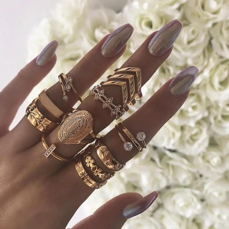 

2021 Women Ring Bohemia Crown Shell Flowers Snake Heart Hollow Geometric Animal High Quality Rings Sets Women Men Party Jewelry