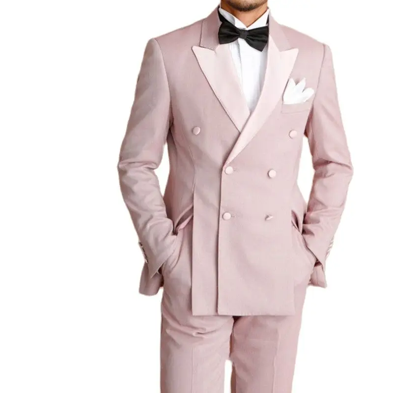 

Новейшая мода индивидуальные розовые двубортные мужские костюмы из 2 предметов с заостренным лацканом для жениха Свадебные деловые облега...
