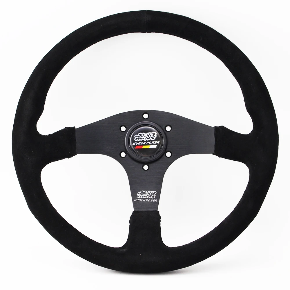 

JDM High Performance Mugen 14inch 350mm Deep Dish Real Leather Rally Tuning Racing Steering Wheel Flat Suede Steering Wheel