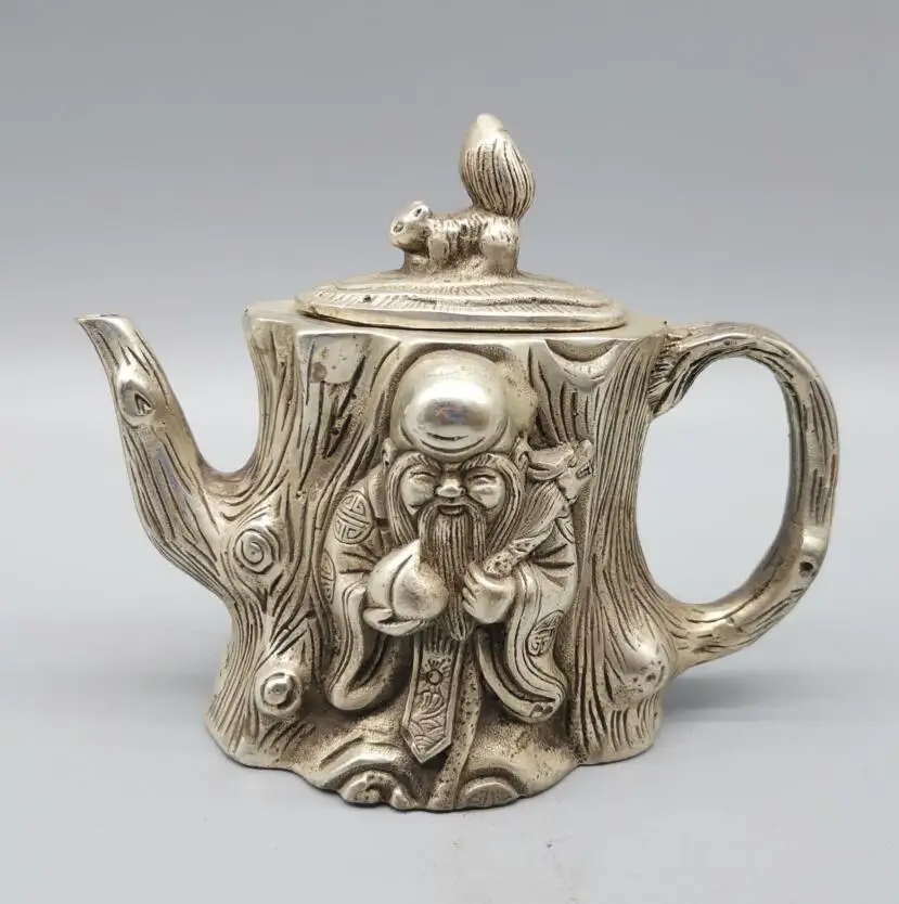 

Archaize White copper longevity Buddha teapot household decoration crafts statue