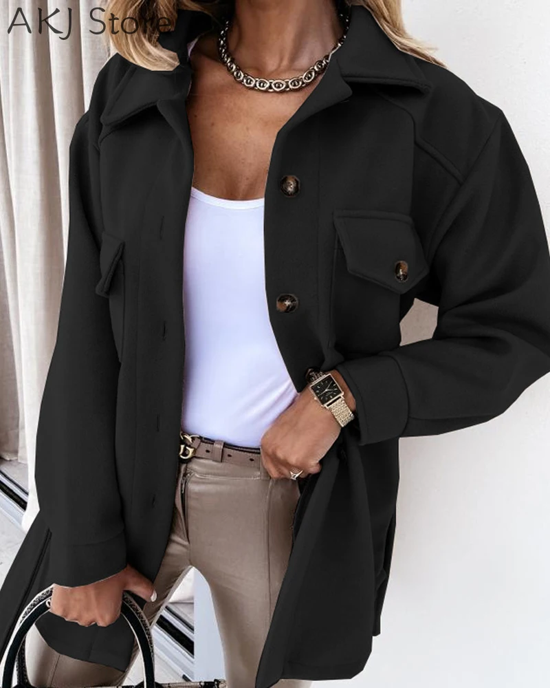 Осеннее Женское пальто на пуговицах с поясом повседневное длинным рукавом