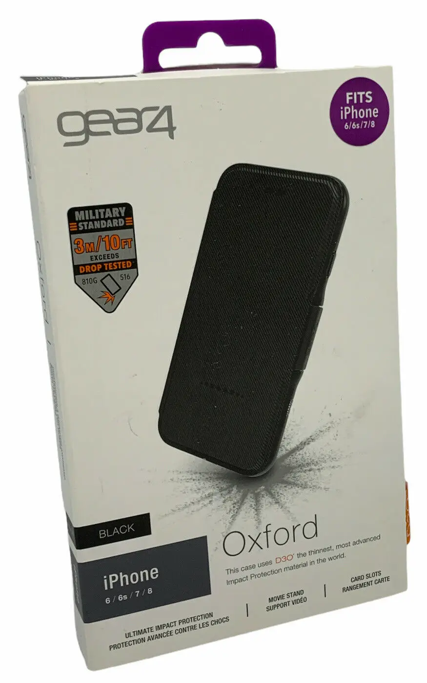 

Gear4 Oxford Flip Folio Wallet Case Cover Black D30 For iPhone 6/6s/7/8/SE 2020