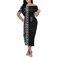 the perfect combination of black and white off shoulder hawaiian bodycon dress women short sleeve dress polynesian tribal dress