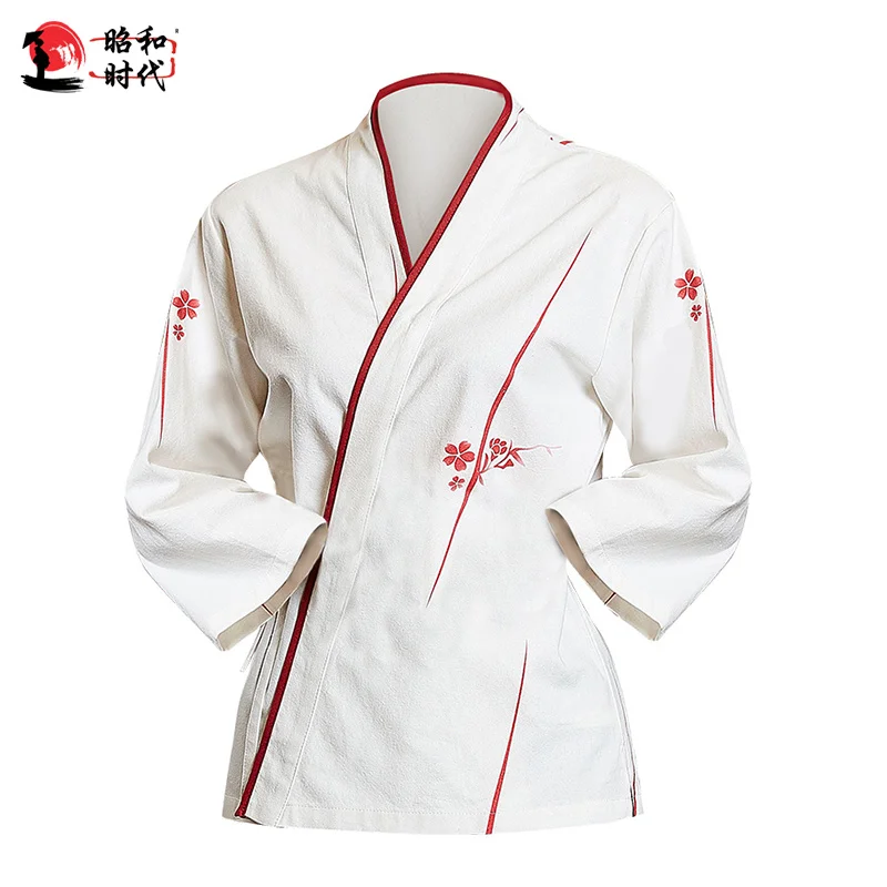 

Japanese Worksuit Shoushou Restaurant Attendant Chef in Wine House White Jacket with Four Seasons Girls