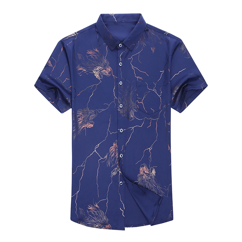 Slim Fit Men's Silk Cotton Summer Short Sleeve Print Shirt - Casual Men's Clothing C739 image 4