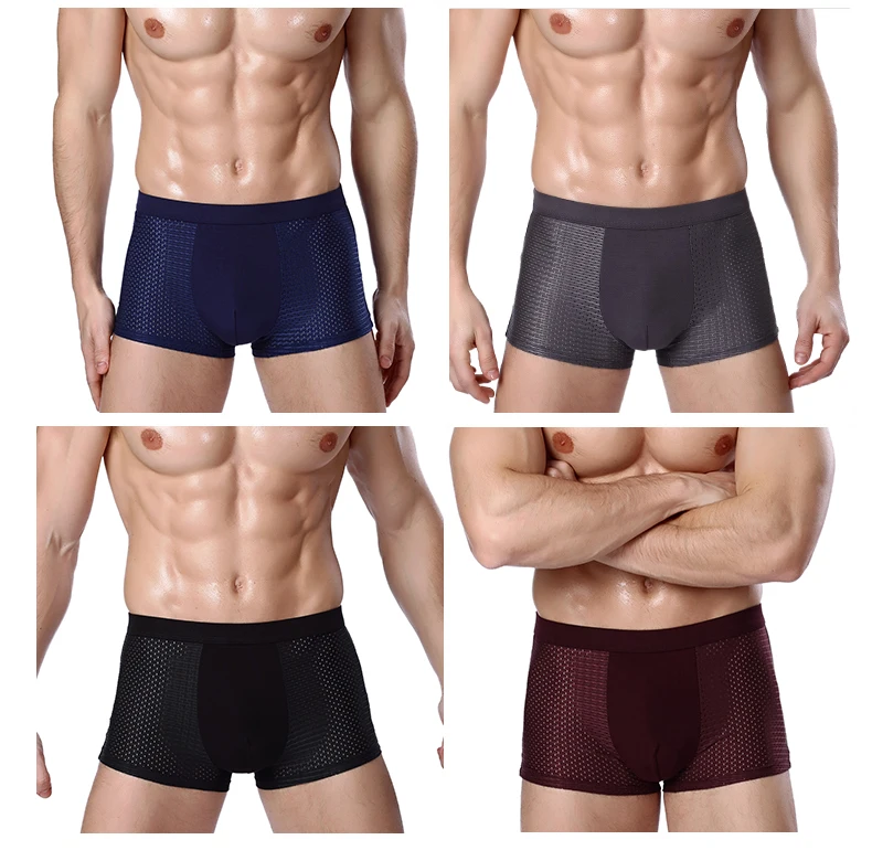 8XL Plus Banboo Fiber Men Underwear Male boxer  Solid Panties Shorts Men's  Underpants Breathable Intimate Man boxers 4pcs