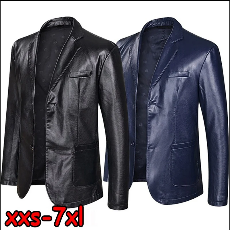 

Деловой повседневный кожаный костюм, свободная кожаная куртка с лацканами, мужской кожаный повседневный жакет большого размера, кожаный ко...