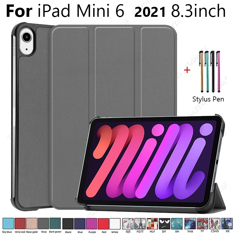 

Case for iPad Mini 6 2021 Case Tablets 8.3" Tri-Fold Leather Stand Smart Cover For iPad Mini6 iPad Mini 6 Case Coque Funda 2021