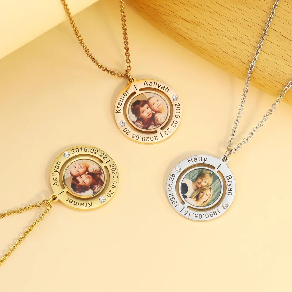 Fashion Custom Photo Necklace With Birth Stone Customized Name Necklaces Personality Picture Necklace Jewelry Christmas Gifts