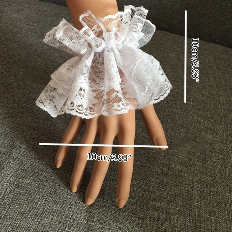 

LXAE 1 Pair Women Fake Hand Sleeves Wrist Cuffs Ruffled Floral Lace Elastic Bracelet Wristband Steampunk Lolita Wedding Party