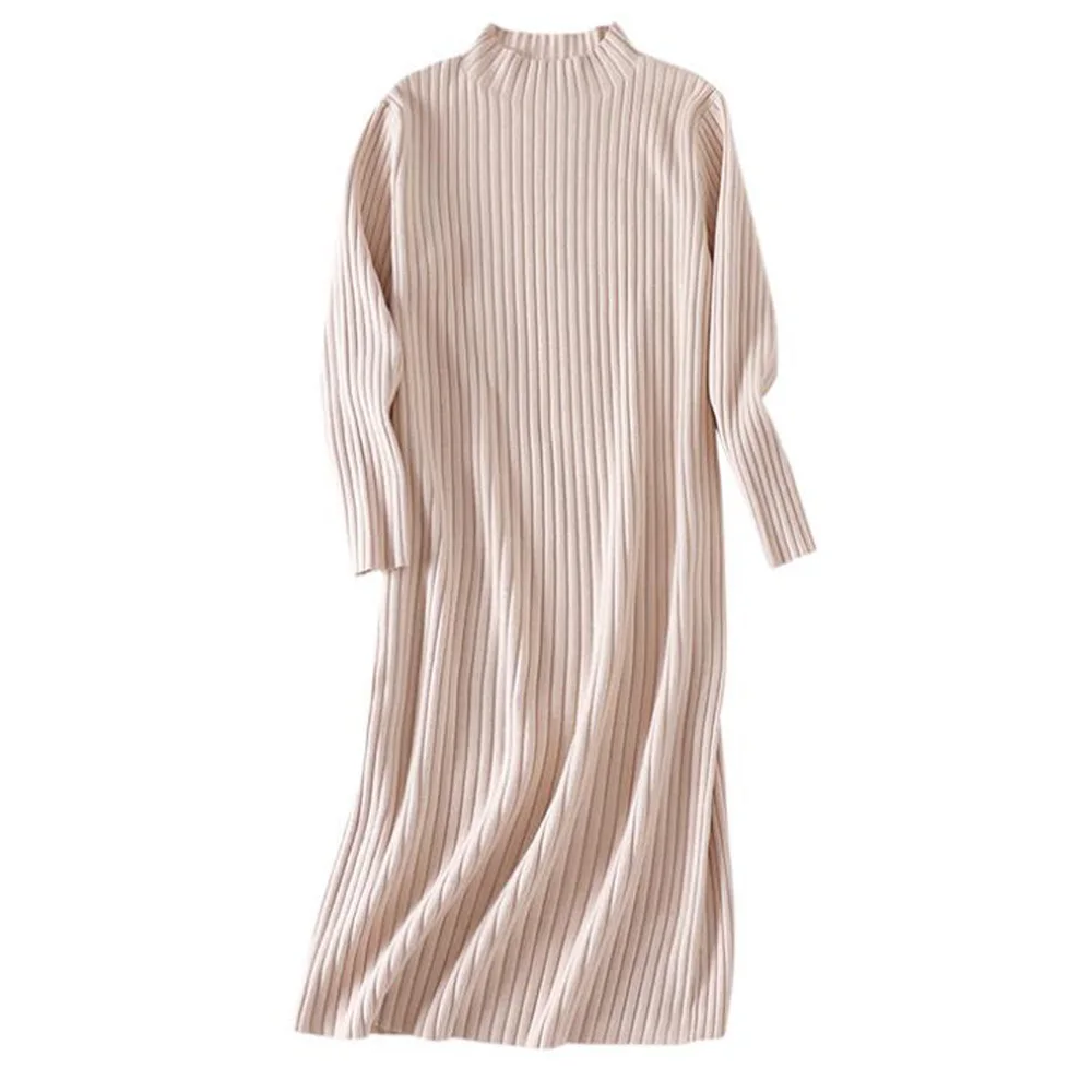 Длинное вязаное платье свитер женское корейское повседневное осенне зимнее