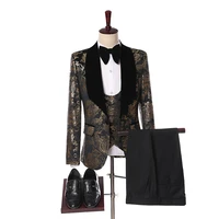 jeltonewin costume homme 3 pieces slim fit terno masculino latest coat pant floral formal men suit tuxedo wedding prom dress