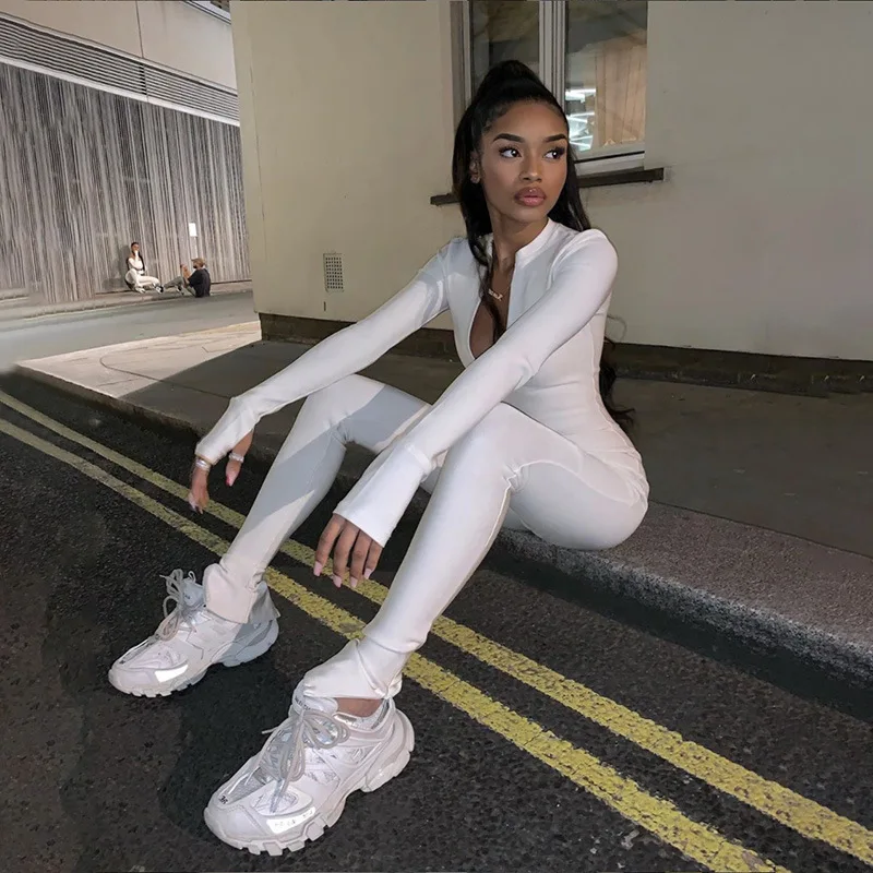 

Women Fitness Sportswear Skinny Jumpsuit Long Sleeve Zipper Bodysuit Sexy Slim Romper Suit Women Gym Clothes Tracksuits