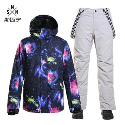 Color 8 SMN мужской лыжный костюм сноуборд куртка брюки супер теплая зимняя одежда ветрозащитный водонепроницаемый дышащий с капюшоном мужской открытый спортивный костюм - Цвет: Color 8