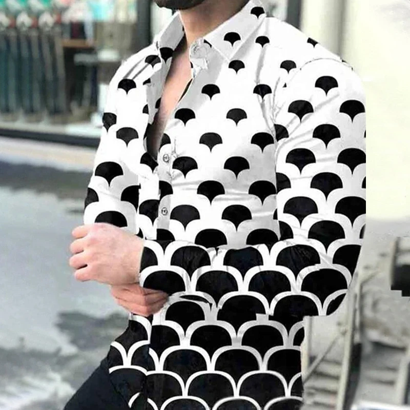 Men's Casual Style Spring Autumn Daily Buttoned Lapel Long-sleeved Shirt Vintage Digital Printing Shirt For Men New Streetwear