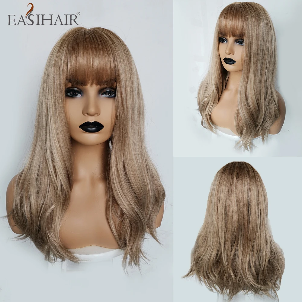 EASIHAIR блондинка Ombre синтетические парики с челкой для женщин средней длины