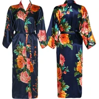 long floral robe kimono silk satin robe flower bathrobe night dress wedding robes for bridesmaids bride sleepwear