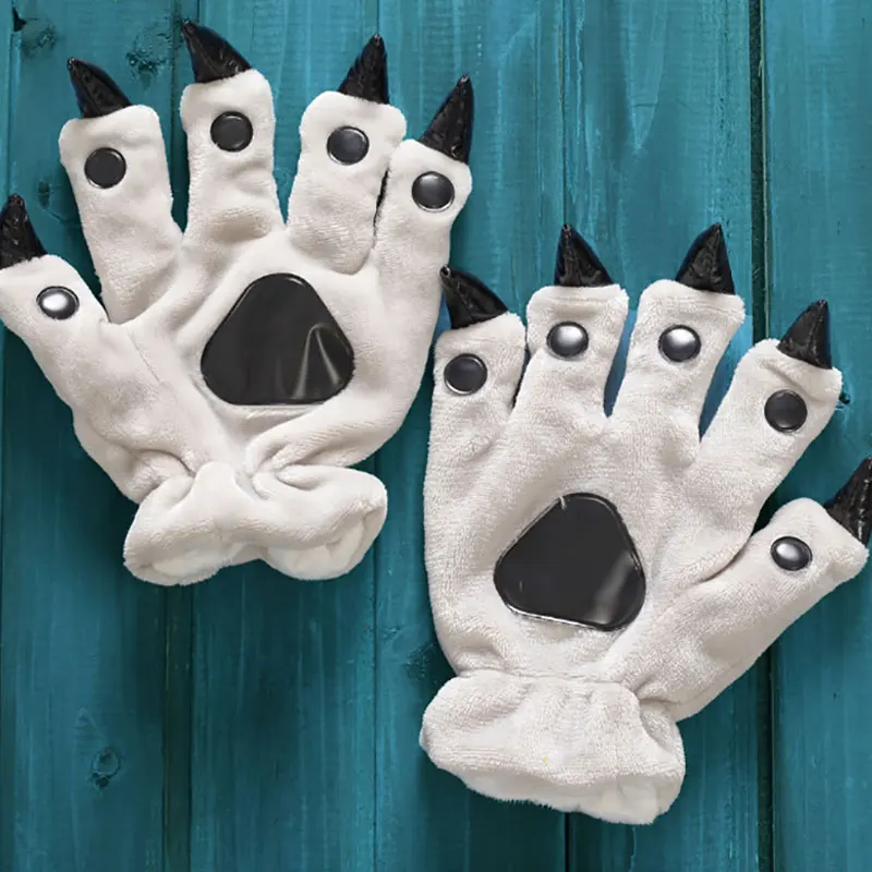 Cartoon Totoro Dinosaur Bear Cosplay Winter Warm Solf Claw Gloves Adult Women Men Finger Jumpsuit Pajamas Animal Paw | Аксессуары для