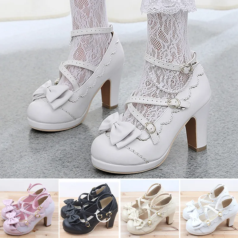 LIN KING/большие размеры Милые туфли Лолиты с круглым носком и пряжкой бантом Новые