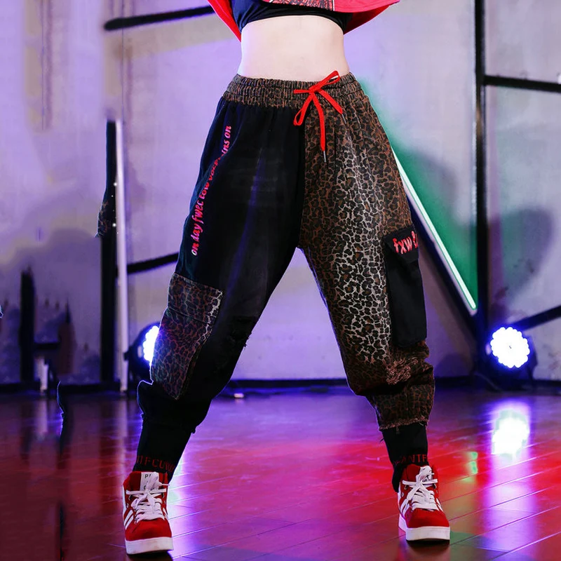 Брюки для танцев в стиле хип хоп свободные брюки взрослых с леопардовым принтом
