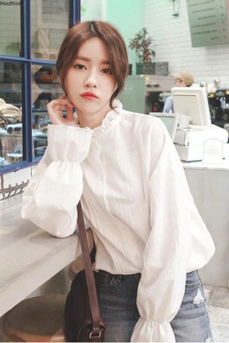 

Women's Blouses Fashion Top Korean Shirt New Long-sleeved Blouse Solid Color Chiffon Temperament Comfortable Casual