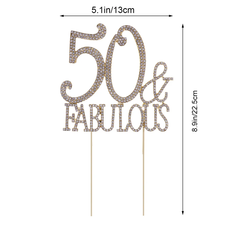 

50 Fabulous Cake Topper for 50th Birthday Party or Anniversary Crystal Rhinestones Decorative Cake Topper for Party Supplies (Go