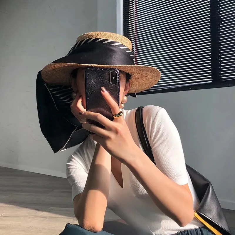 Новый европейский и американский солнцезащитный черный шарф в полоску большой