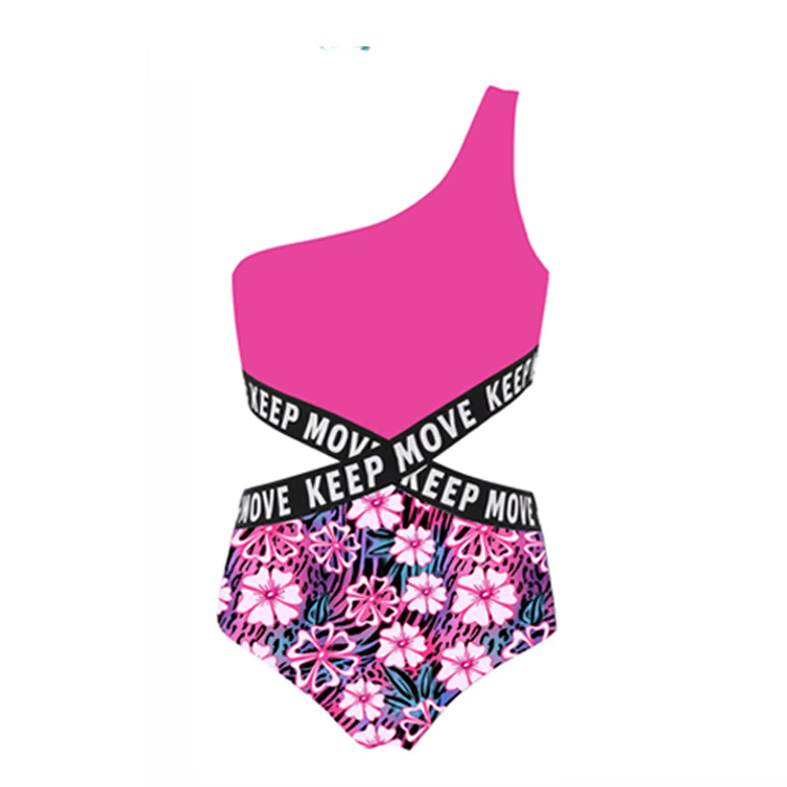 Цельный купальник для девочек-подростков с принтом на одно плечо детские