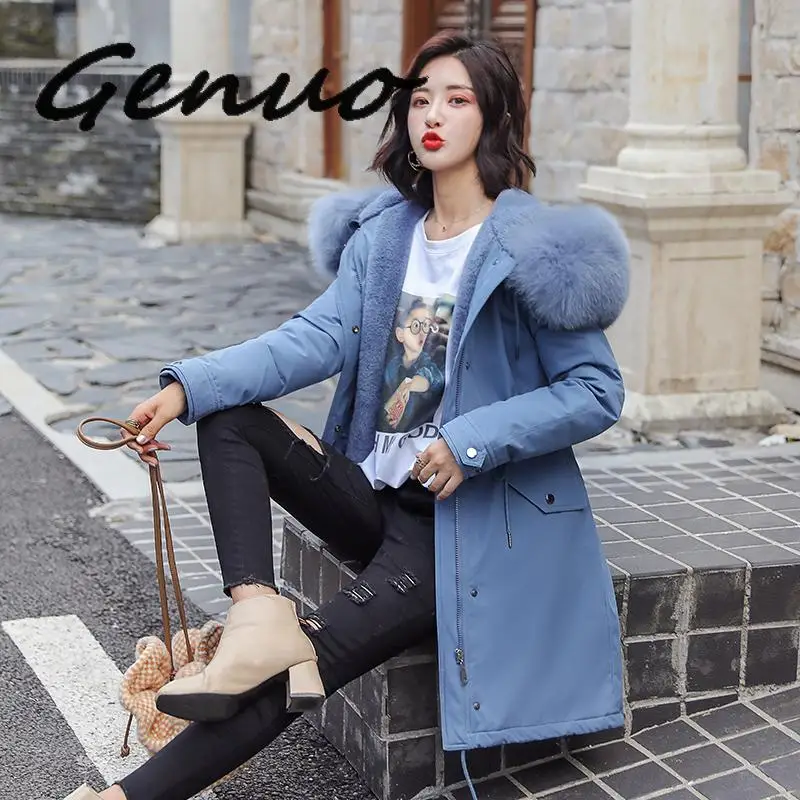 

Genuo 2019 New Women Long Coat Autumn Winter Warm Velvet Thicken Faux Fur Coats Parka Female Solid Big Pocket Jacket Outwear