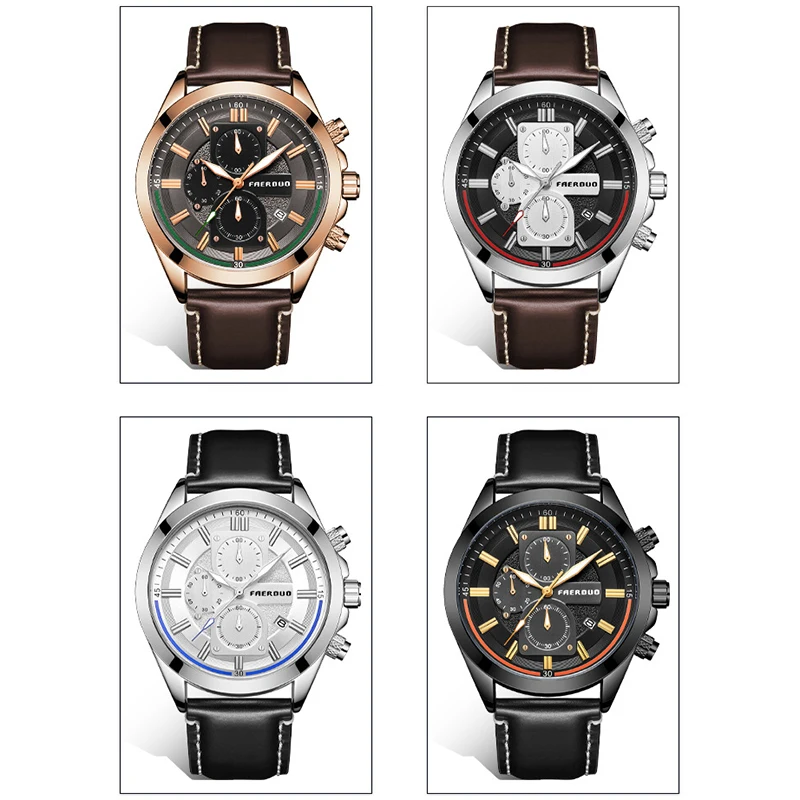 

GLODENHOUR Fashion Casual Top Brand Men's Watches Leather Band Luxury Quartz Wristwatches Chronograph,Calendar,Stop Watch Watch