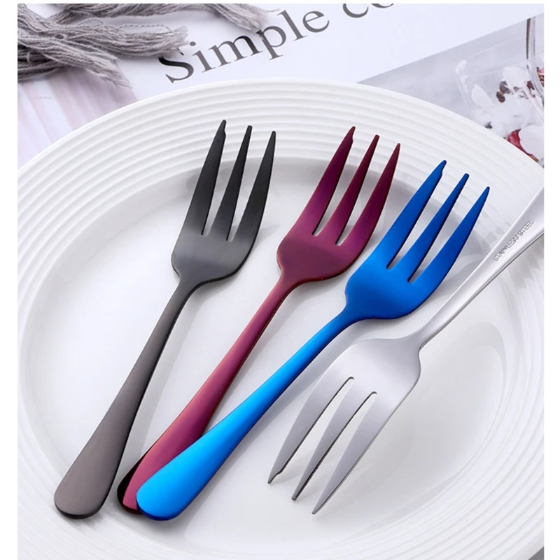 

Dessert Pastry Fork Multicolor Rainbow Stainless Steel Cake Notched Small Fork H051