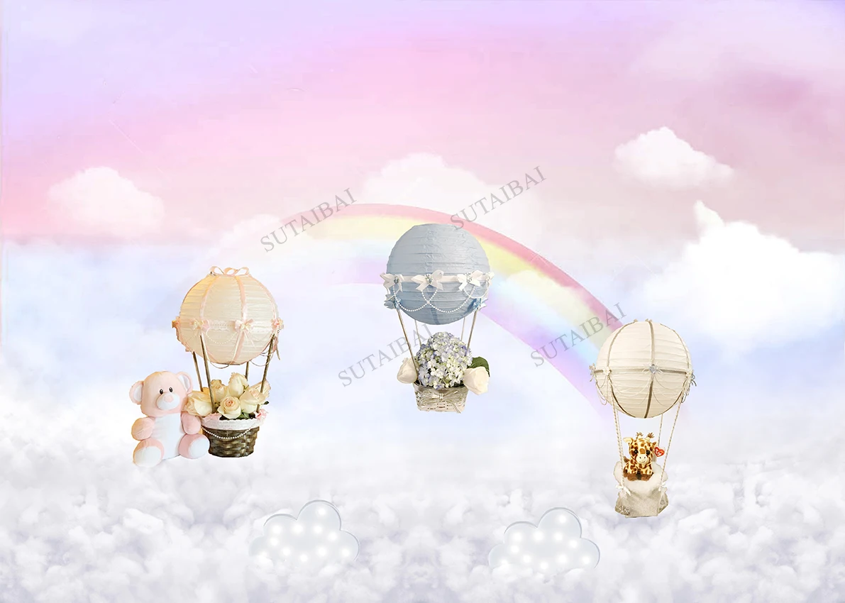 

Hot Air Balloon Cloud Decor Backdrop Child 1st Birthday Baby Shower Photo Background Photography Backdrops Photocall Photozone