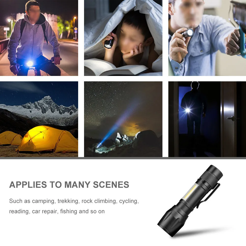 

2pcs Flashlight Camping Flashlight Hiking LED Lamp Torch USB Rechargeable