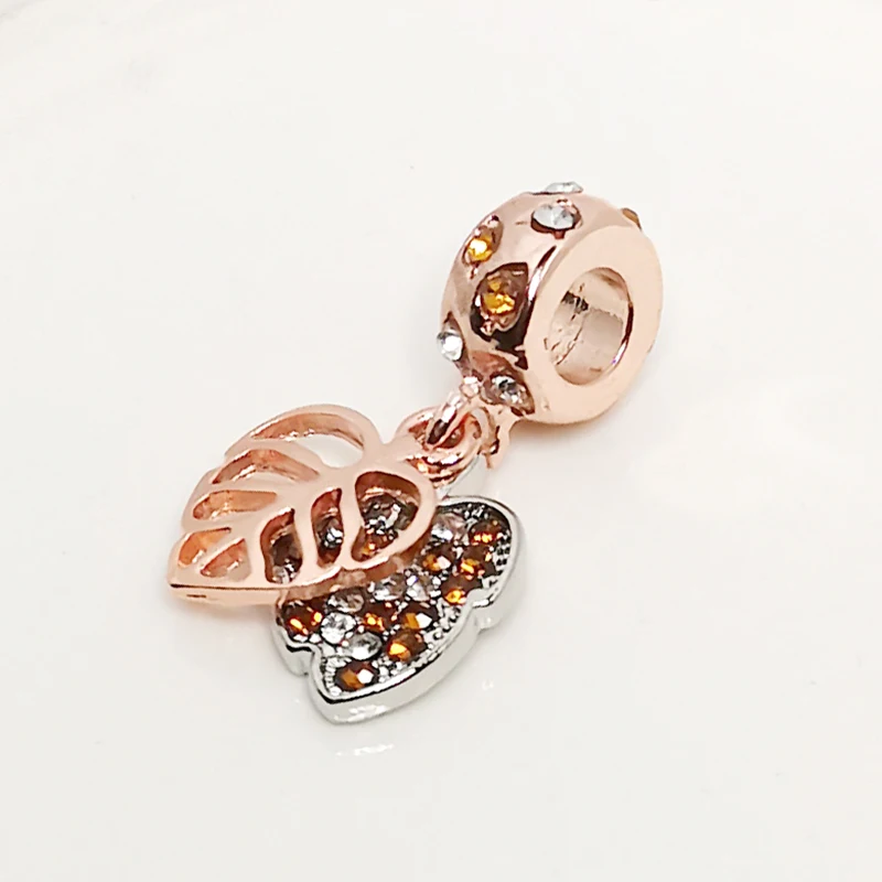 

Buipoey Rose Gold Shiny crystal Leaves Beads Dangle Charm For Bracelets & Necklace Diy Fine Jewelry Accessories New Pendant
